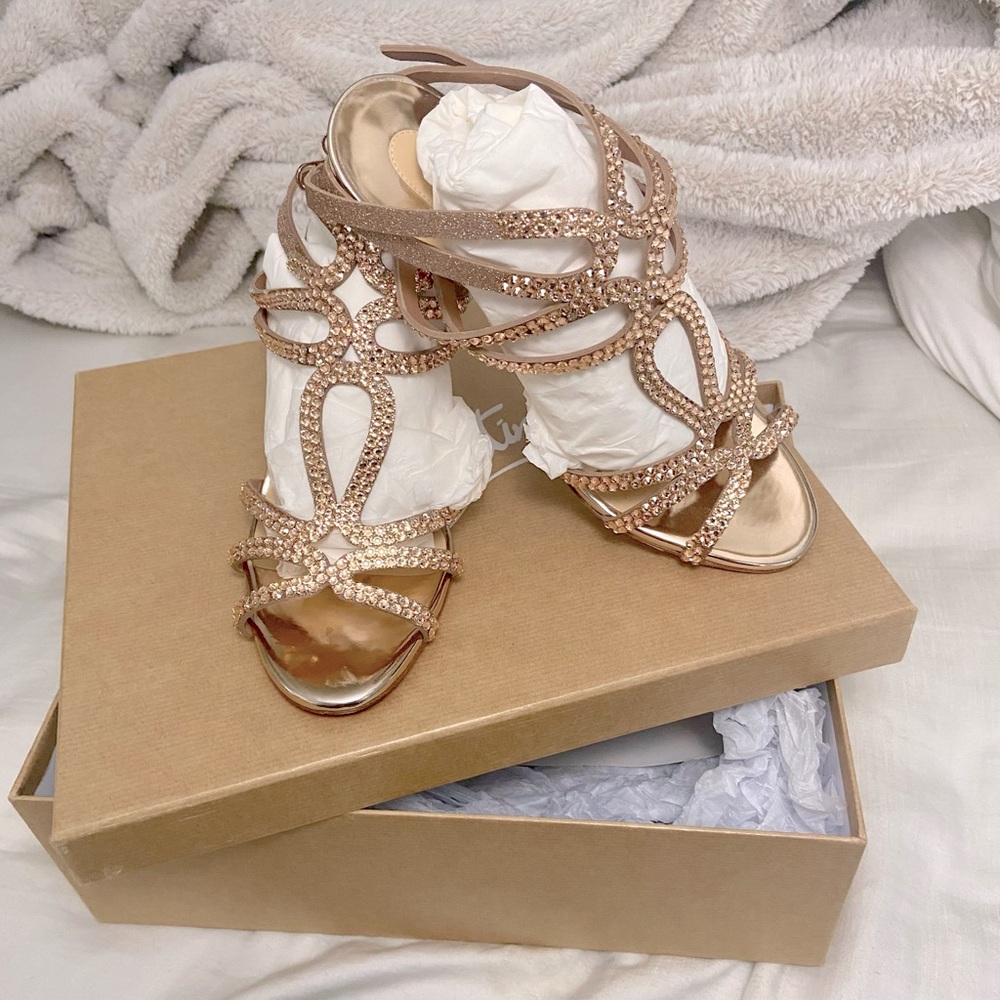 CHRISTIAN LOUBOUTIN RENEE glitter/swarovski rose gold 85 mm 38 size